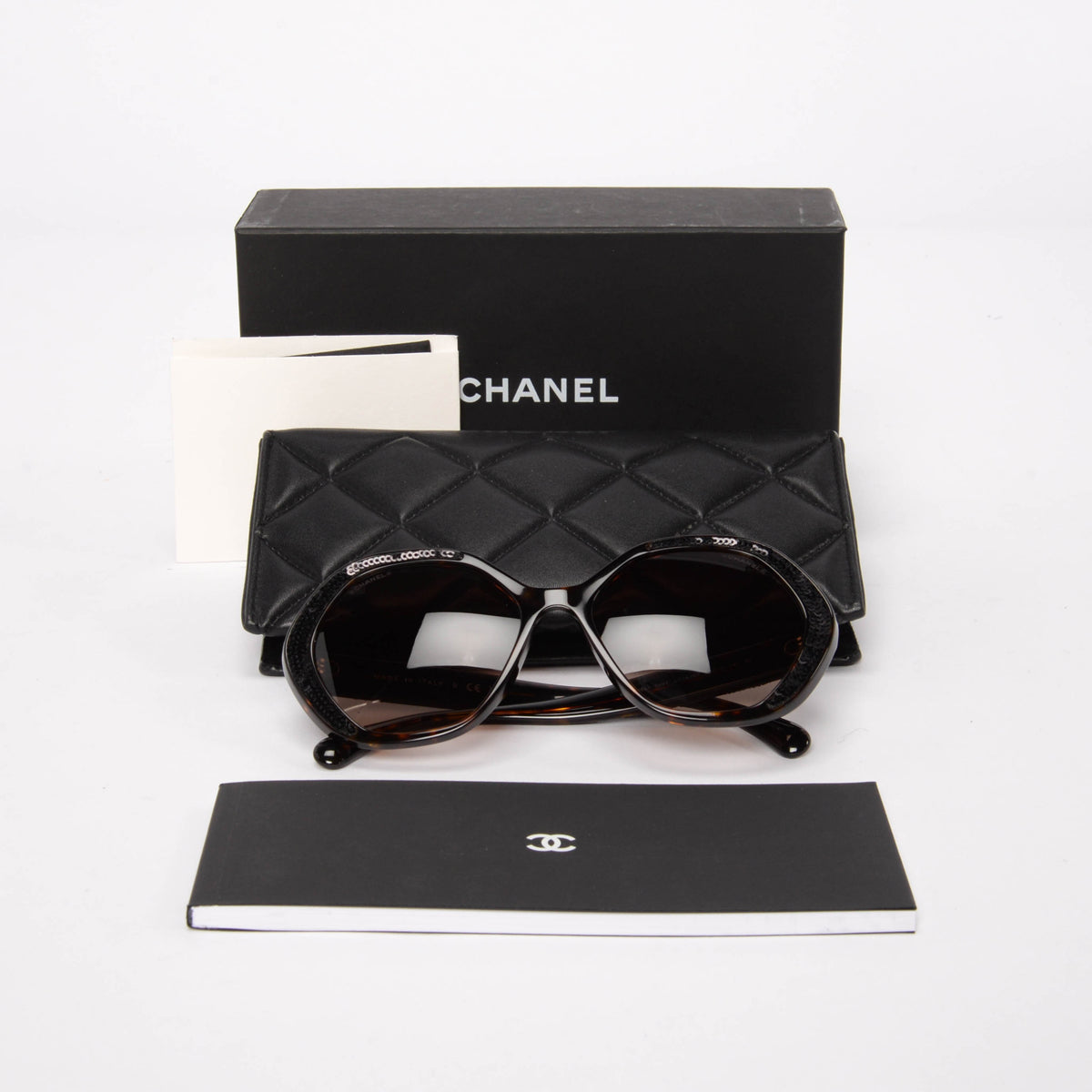 Chanel Havana Sequin Trim Round Sunglasses