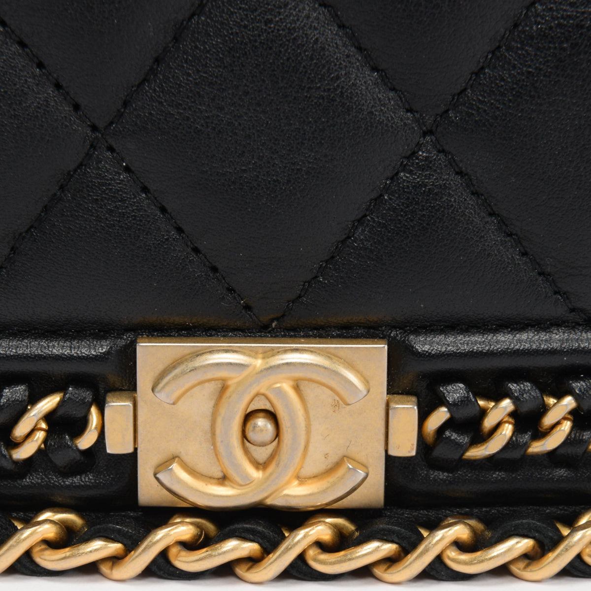 Chanel Black Lambskin Chain Around Boy Wallet On Chain