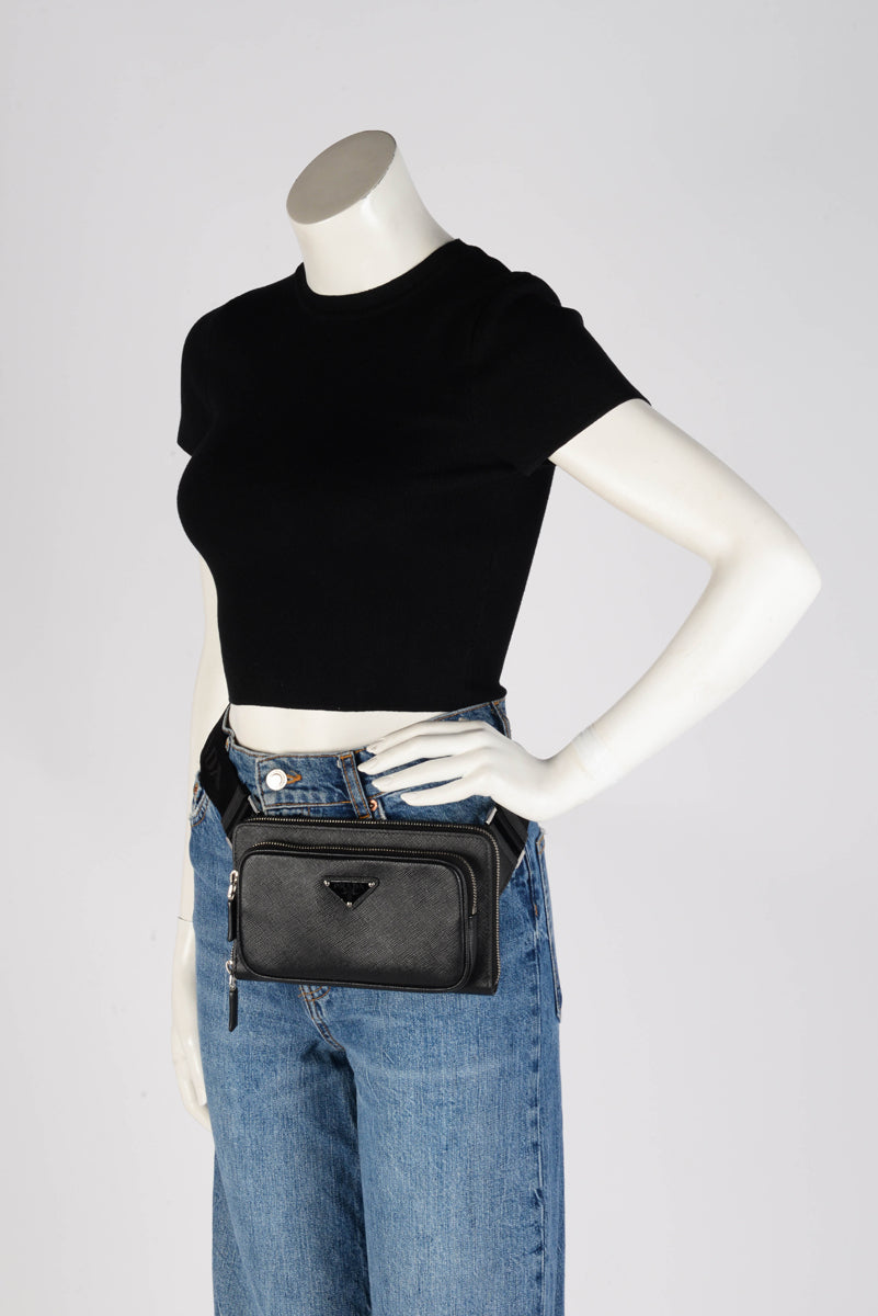 Prada Black Saffiano Belt Bag