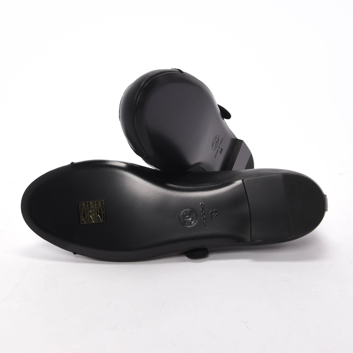 Chanel Black Lambskin CC Mary Jane Flats 38