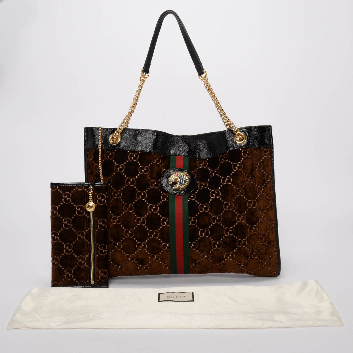 Gucci Brown GG Velvet Large Linea Rajah Tote