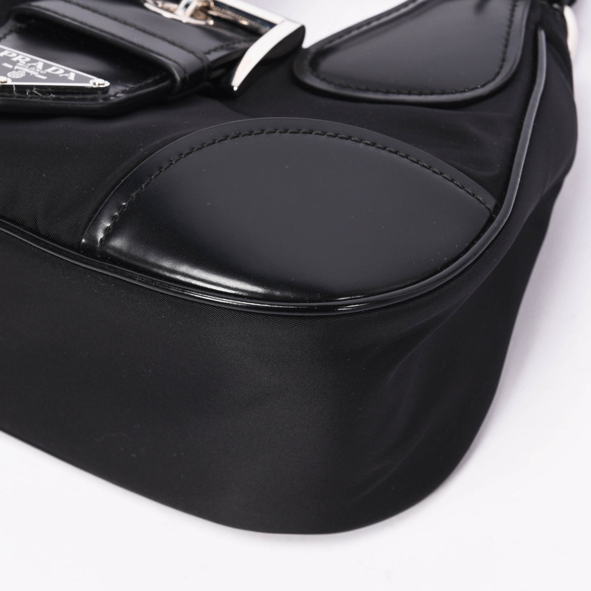 Prada Black Re-Nylon & Shiny Calfskin Moon Mini Bag