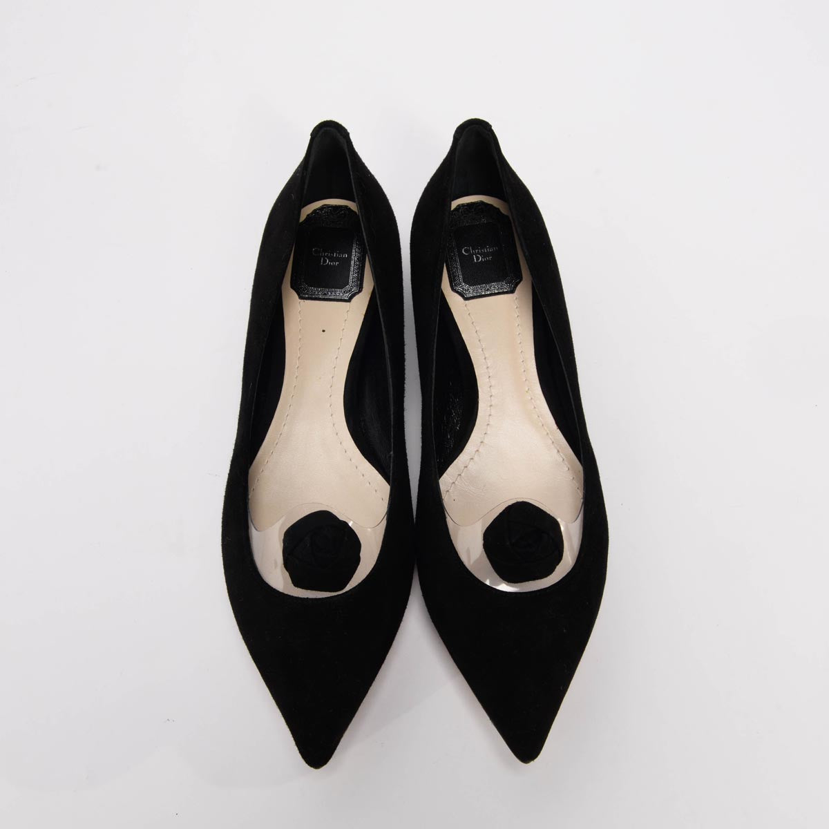 Dior Black Suede Rosette Flats 39.5