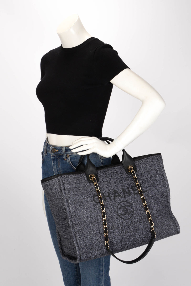 Chanel Blue Glitter Tweed Medium Deauville Tote