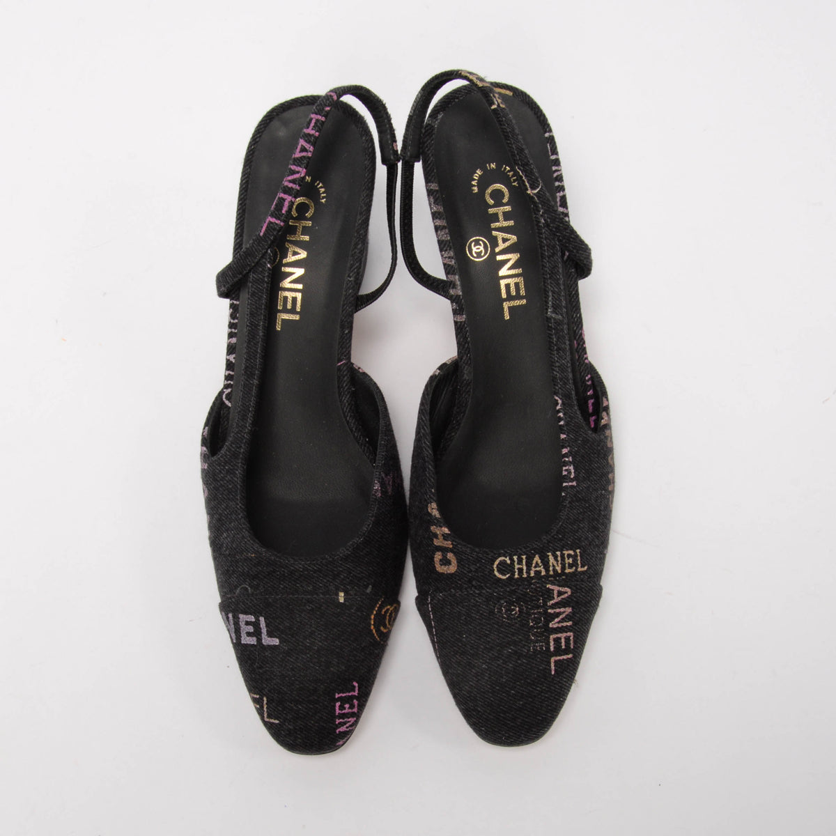 Chanel Black Denim Mood CC Slingback Pumps 40.5