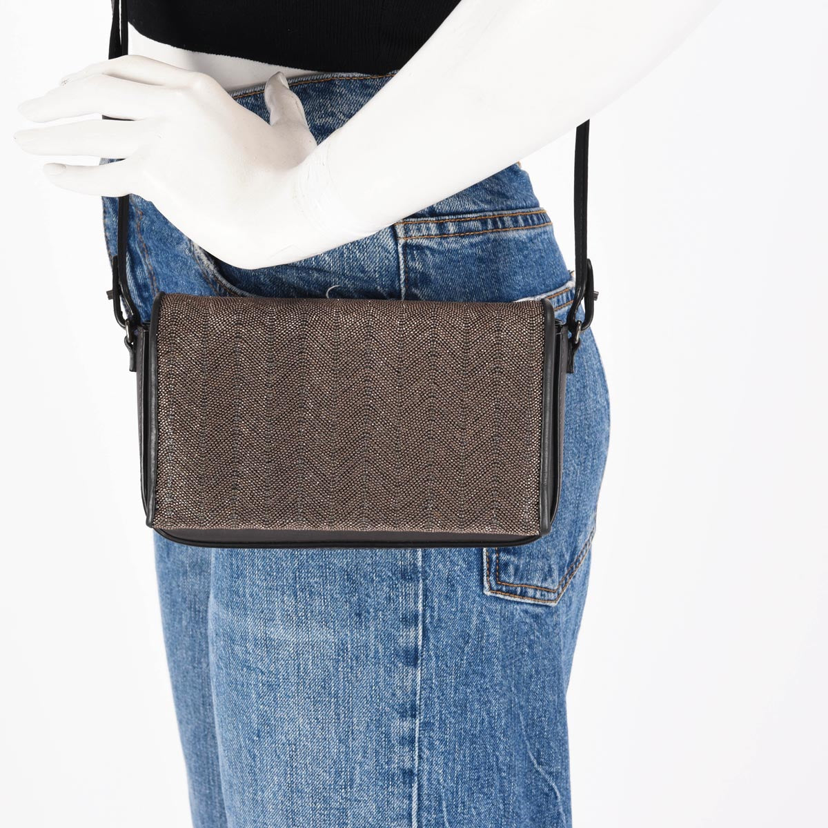 Brunello Cucinelli Charcoal Calfskin Beaded Flap Mini Bag