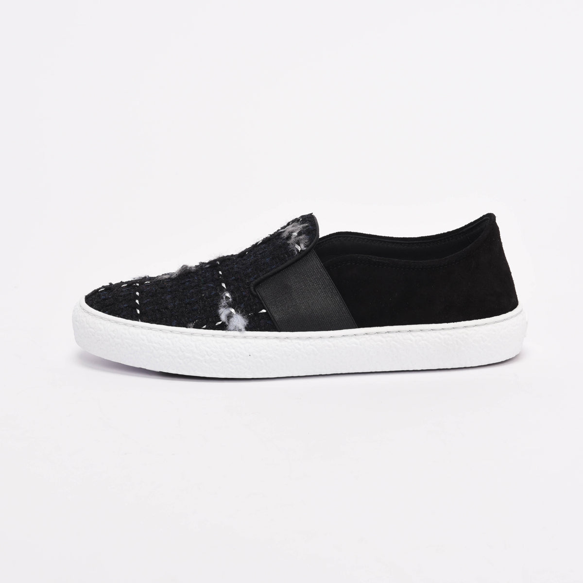 Chanel Black Tweed Slip-On Sneakers 37.5