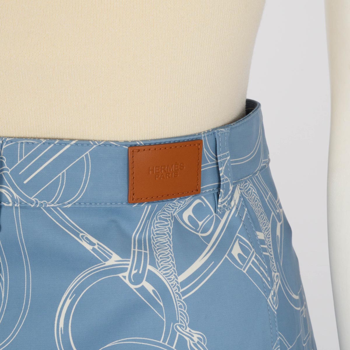 Hermes Bleu Arctique Cotton Eperon d'Or Finesse Mini Skirt FR 40