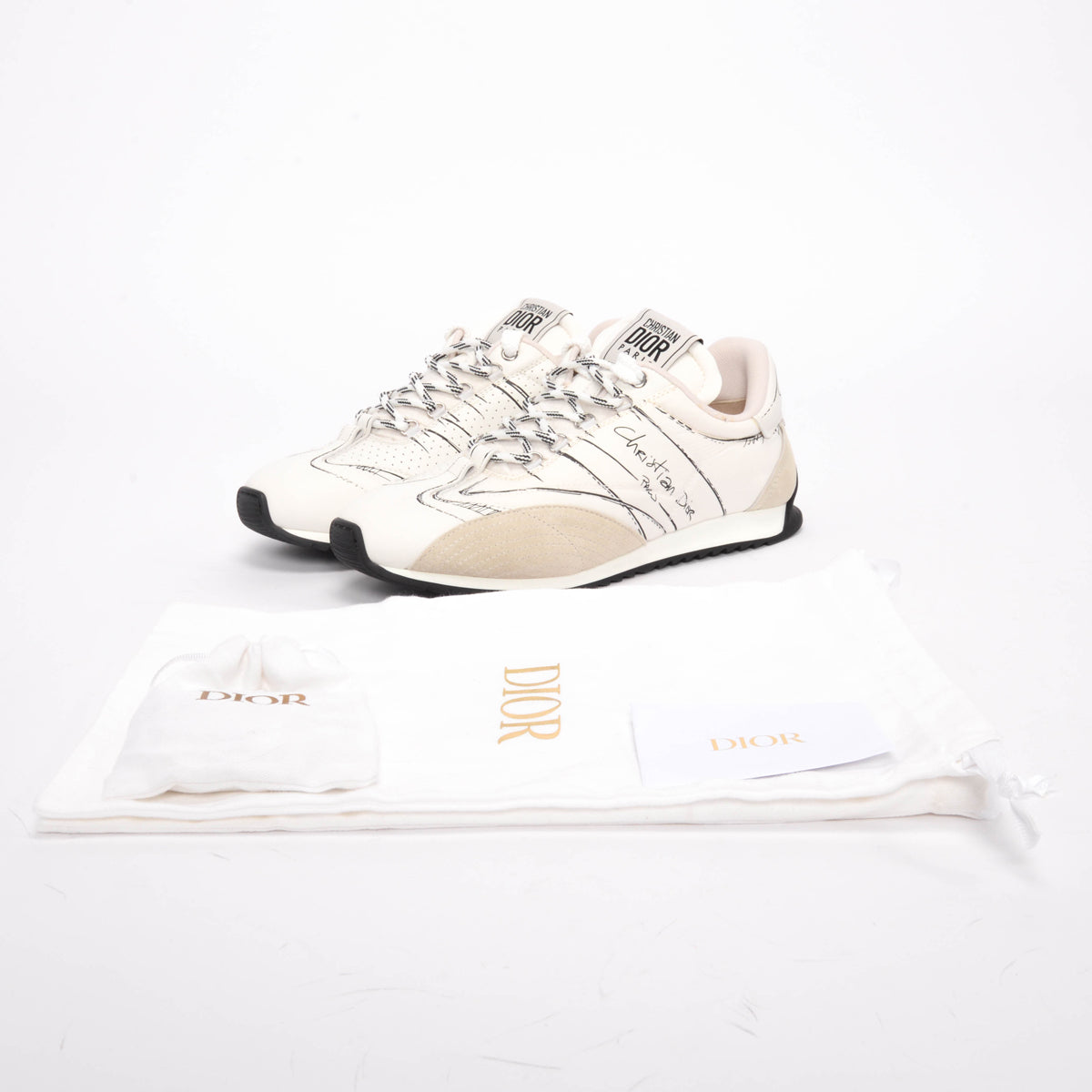 Dior White Calfskin & Suede D-Sketch Sneakers 38