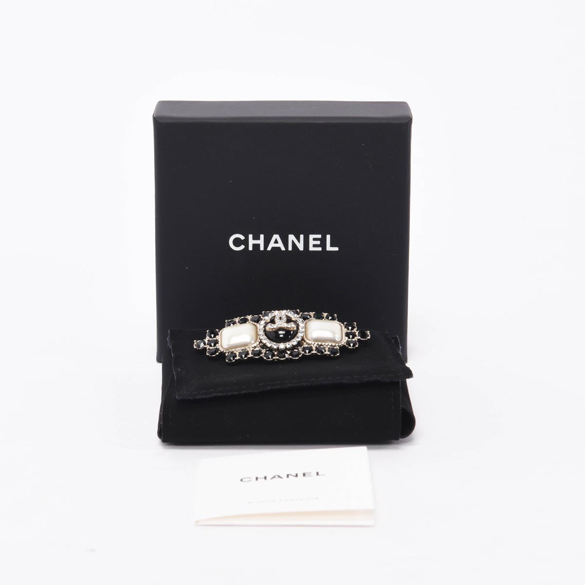 Chanel Pearl & Black Crystal CC Bar Brooch