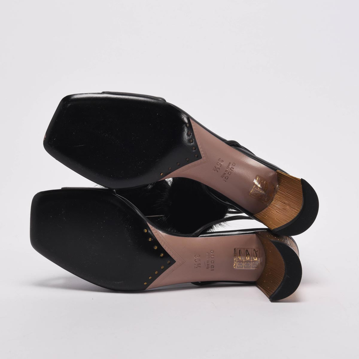 Gucci Black Fur Heloise Pom Pom Sandals 35.5