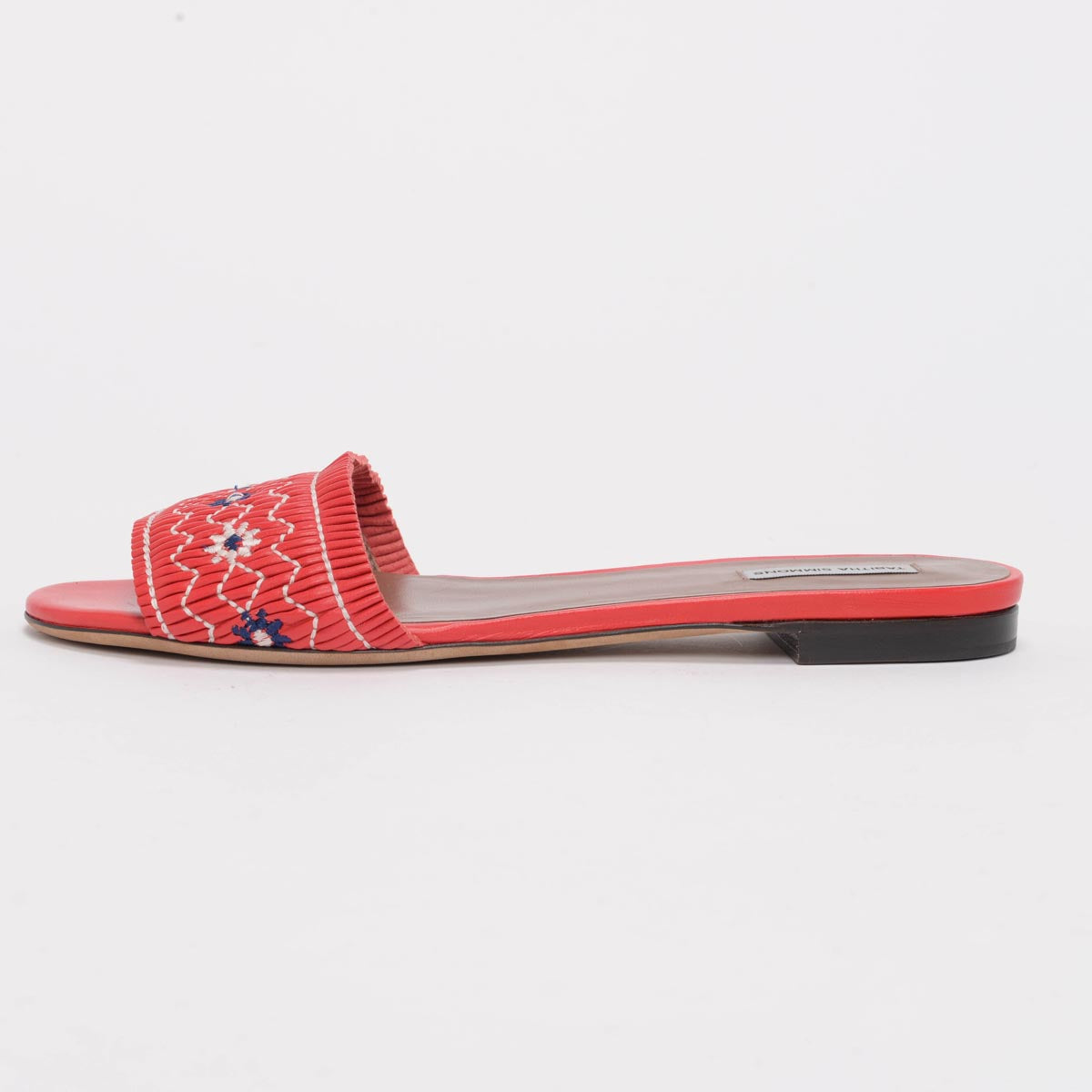Tabitha Simmons Red Pleated Leather Dizzy Slides Flats 40