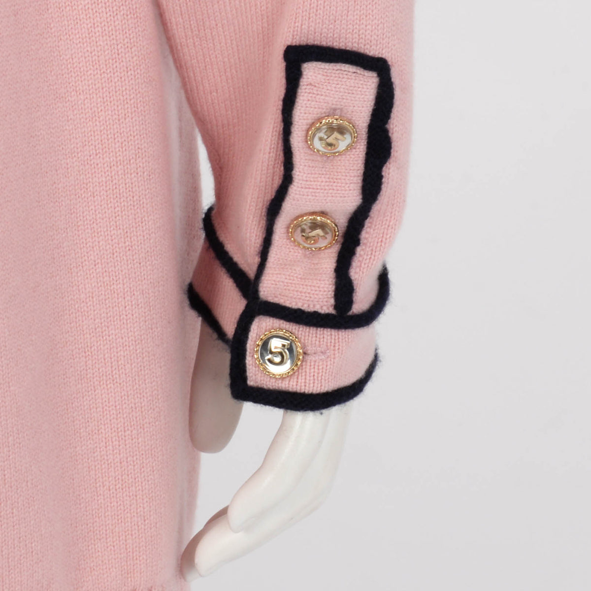 Chanel Pink & Navy Cashmere Knit Belted Long Sleeve Dress FR 40