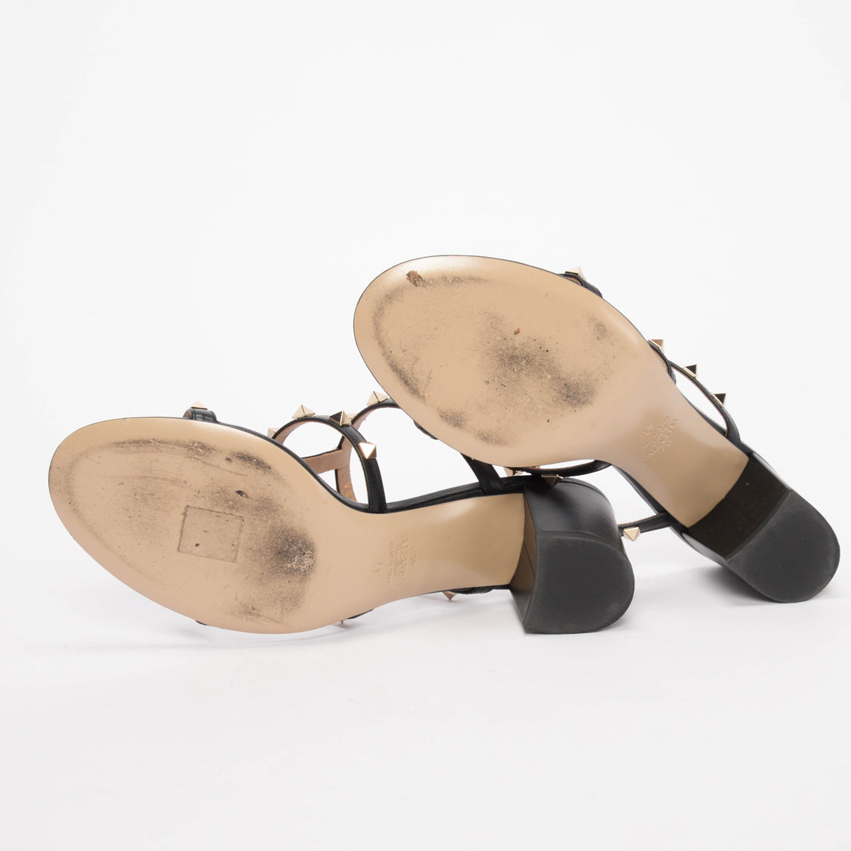 Valentino Black Calfskin Rockstud Sandals 41