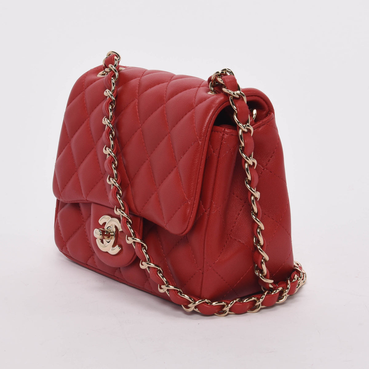 Chanel Red Quilted Lambskin Mini Square Flap Bag