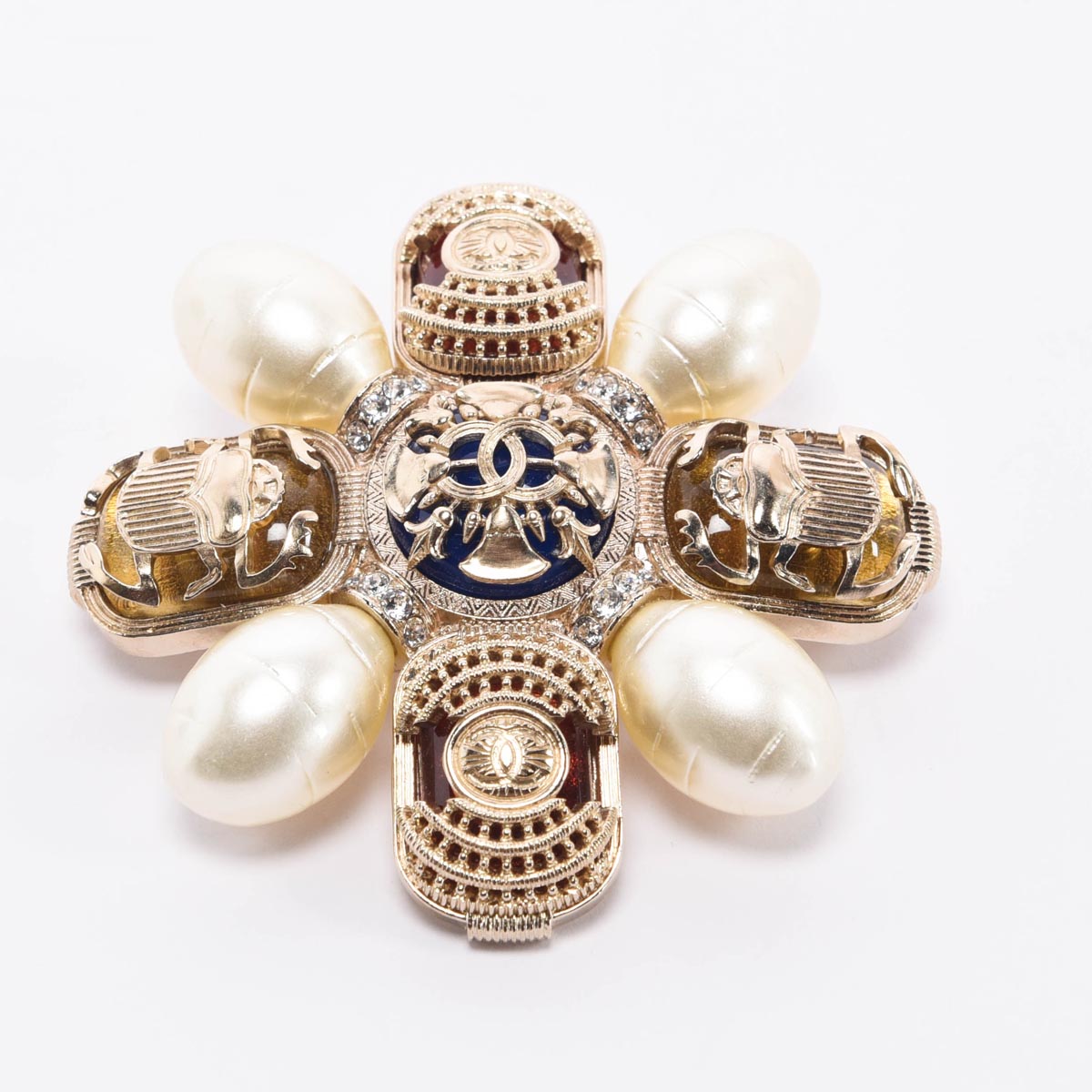 Chanel Light Gold Pearl & Gripoix Scarab Brooch