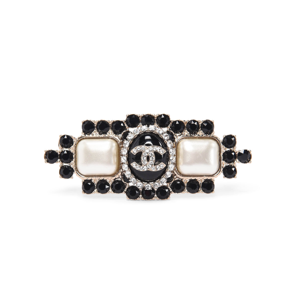 Chanel Pearl & Black Crystal CC Bar Brooch