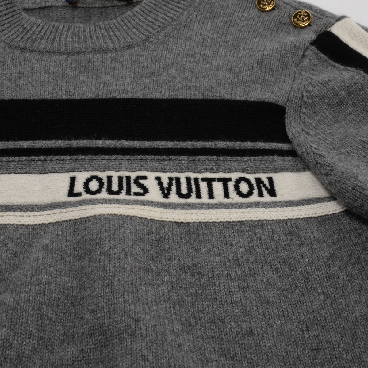 Louis Vuitton Grey Cashmere Knit Signature Logo Sweater S