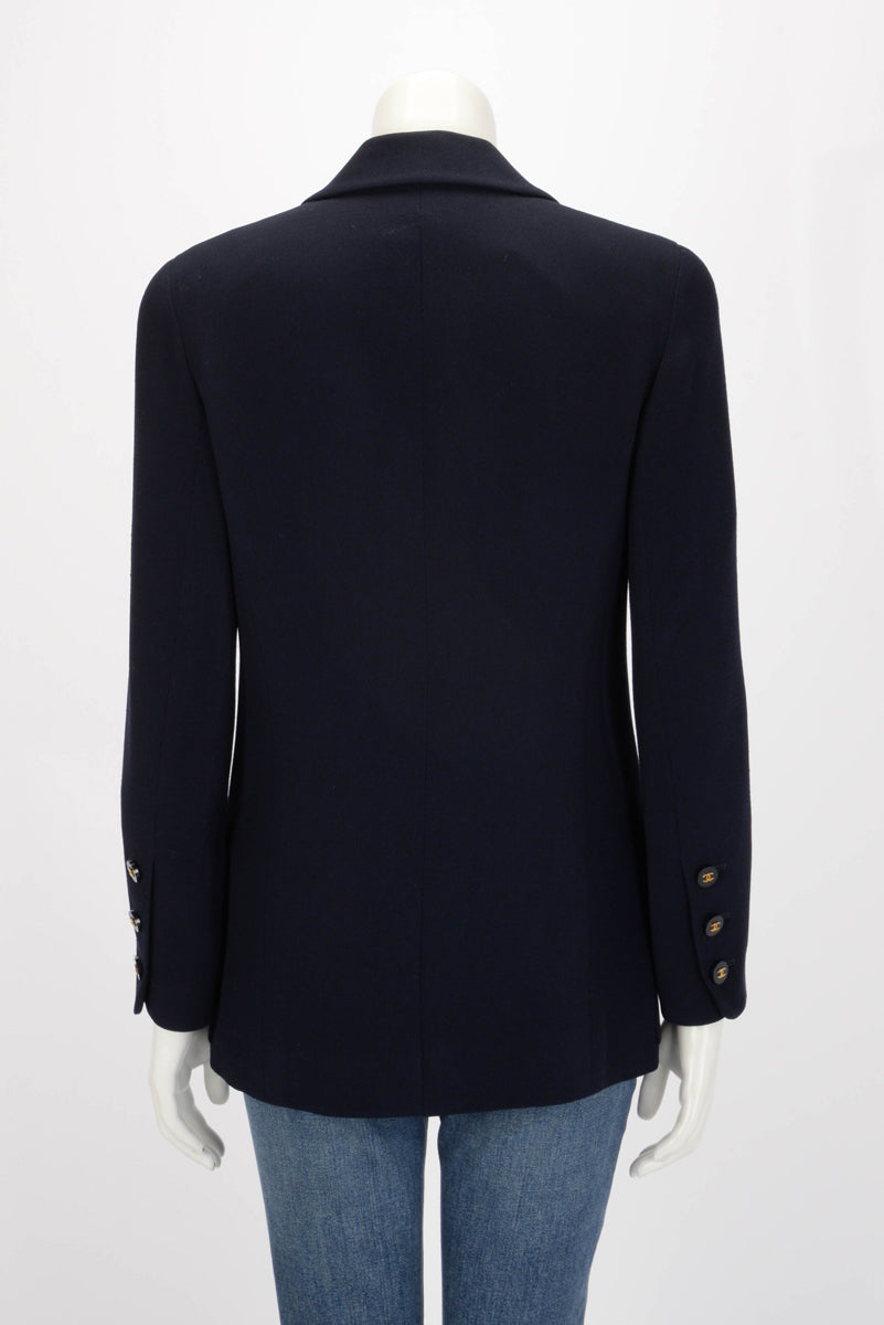 Chanel Navy Wool Twill Classic DB Jacket FR 38