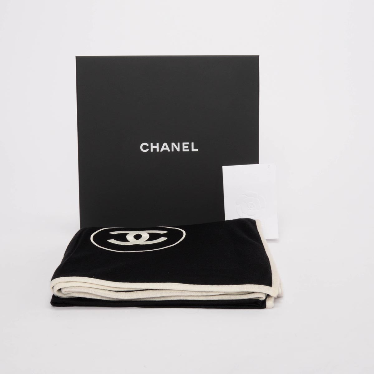 Chanel Black & Ivory Cashmere & Silk CC Shawl