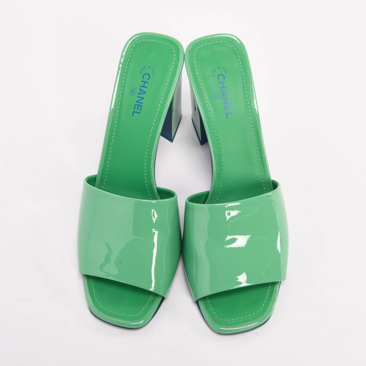 Chanel Green & Turquoise Patent CC Mules 40