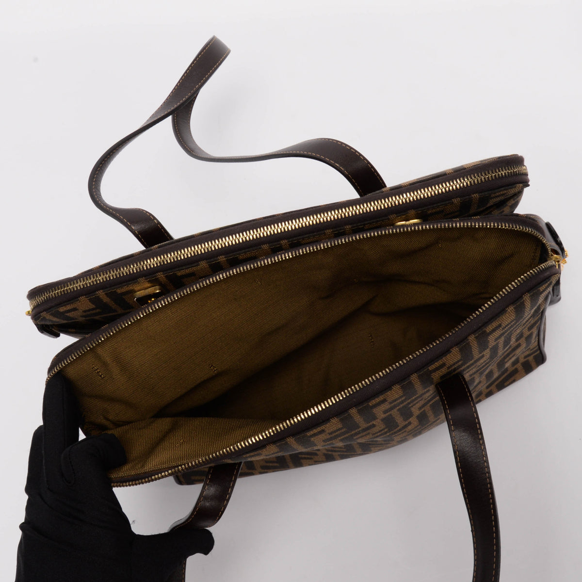 Fendi Tobacco Zucca Double Zip Tote