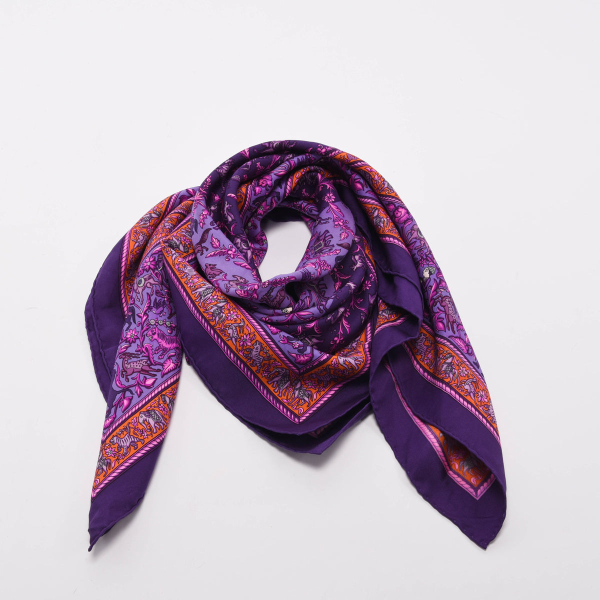 Hermes Violet Silk Chasse En Inde Scarf