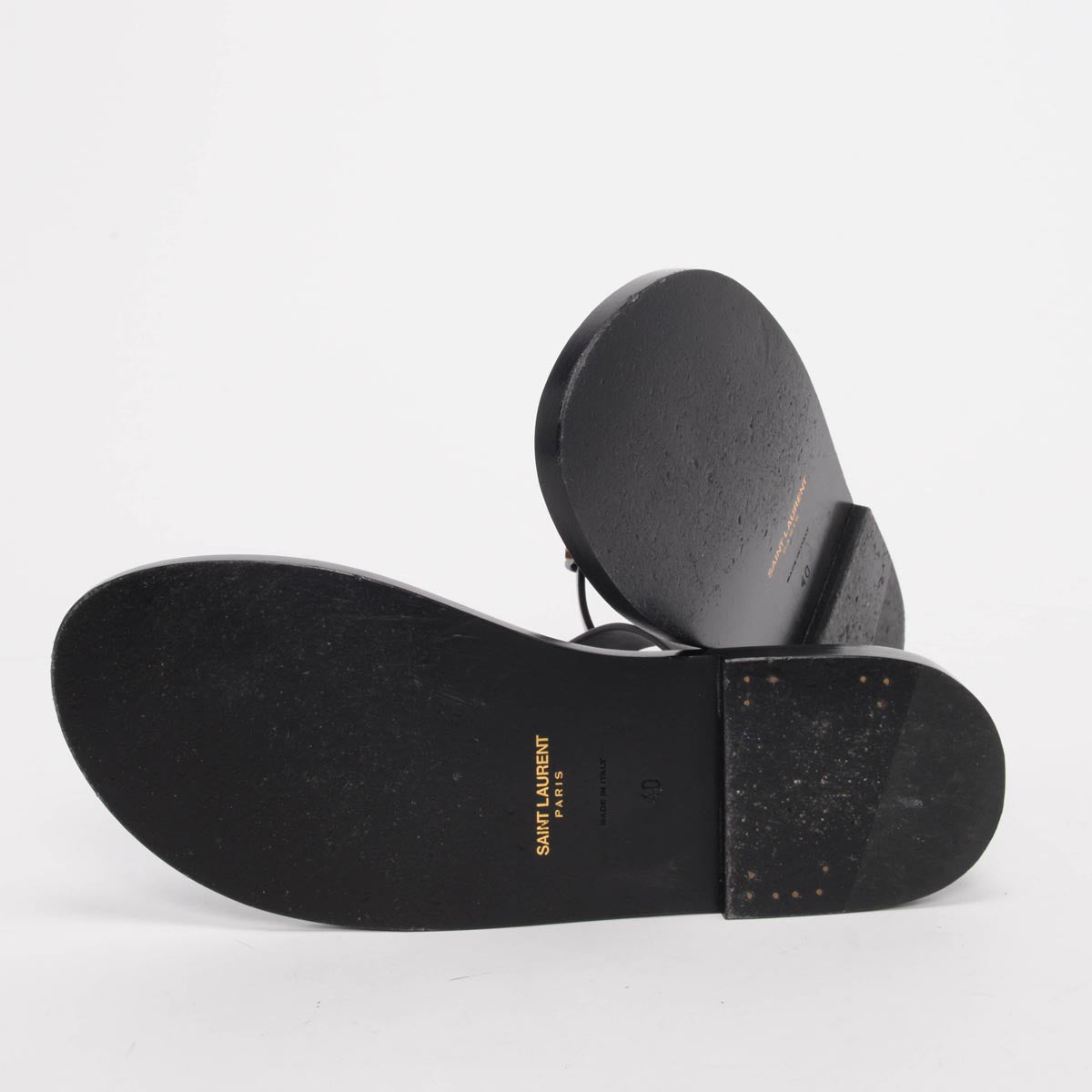 Saint Laurent Black Leather Cassandre Slides 40