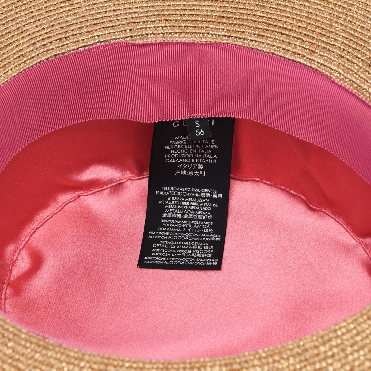 Gucci Gold Straw Bee Embellished Boater Hat