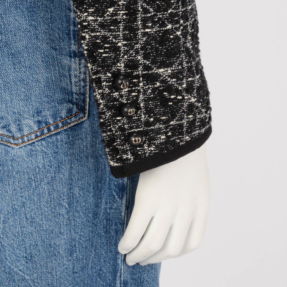 Dior Black Tweed Macrocannage Cropped Jacket FR 38