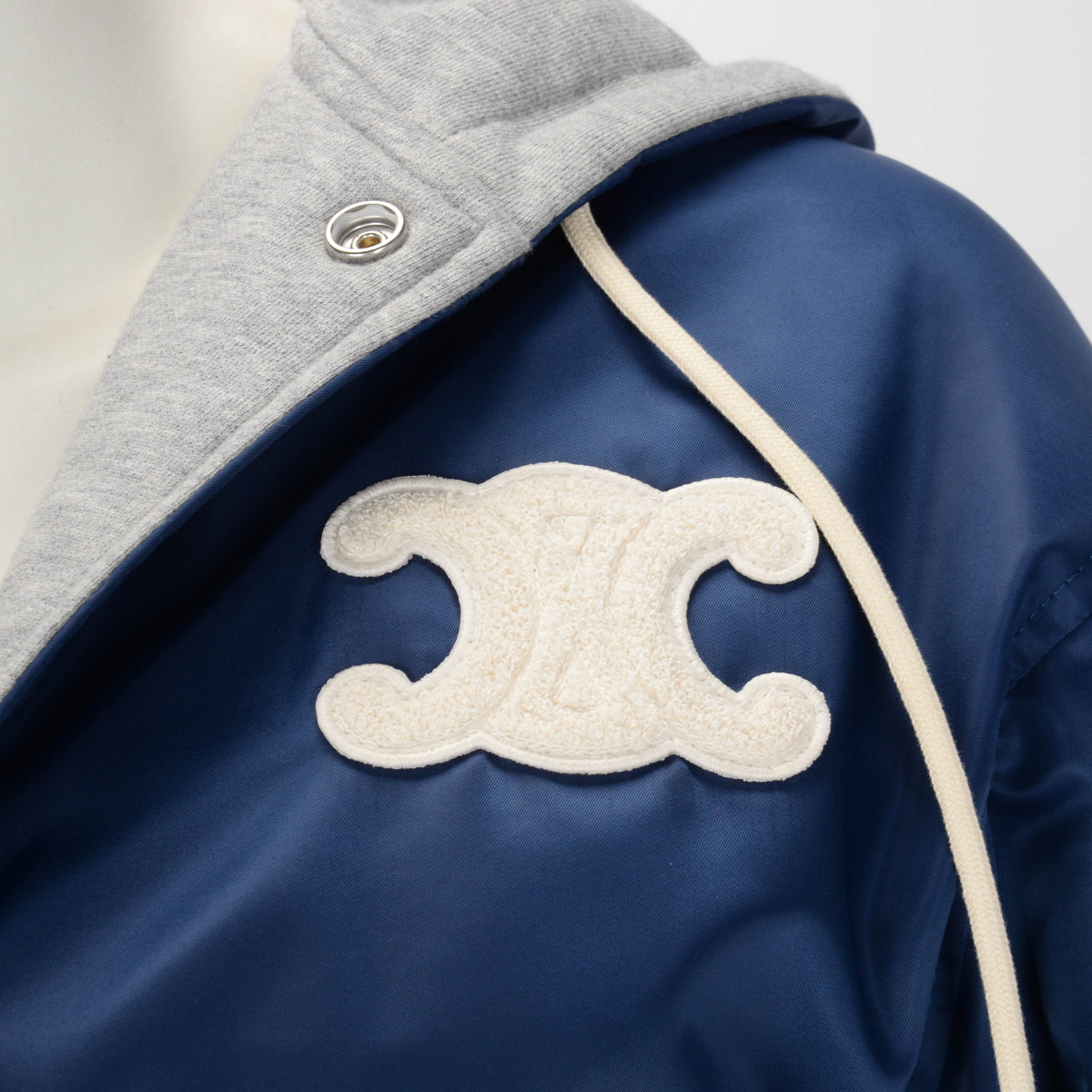 Celine Dark Blue Nylon Hooded Teddy Triomphe Jacket FR 38