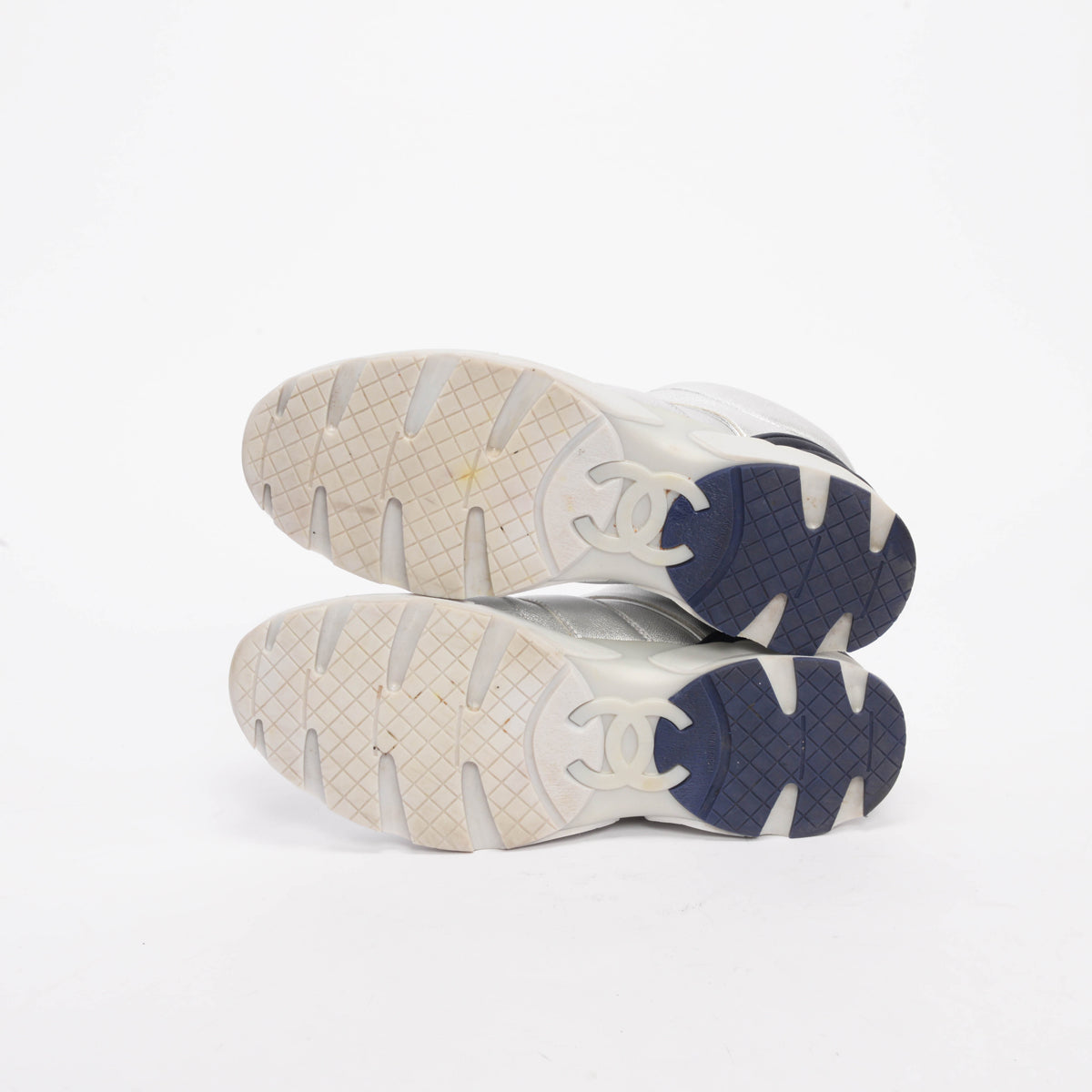 Chanel Silver Metallic Leather High Top Sneakers 39