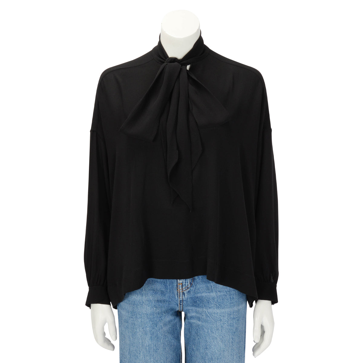 Balenciaga Black Silk Neck Tie Blouse FR 40