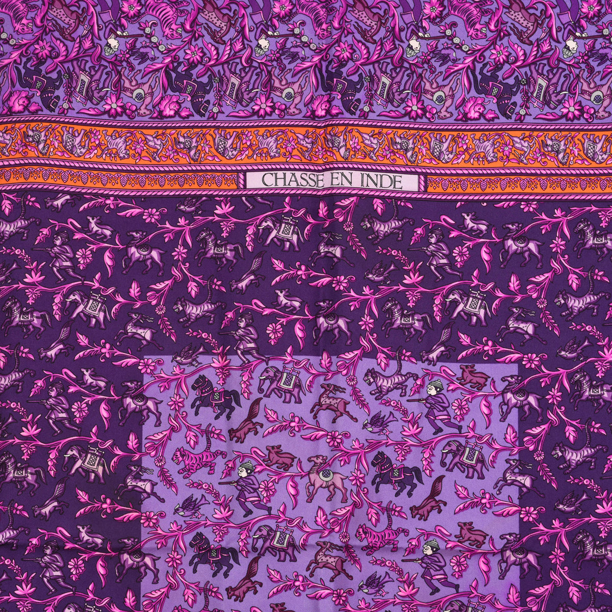 Hermes Violet Silk Chasse En Inde Scarf