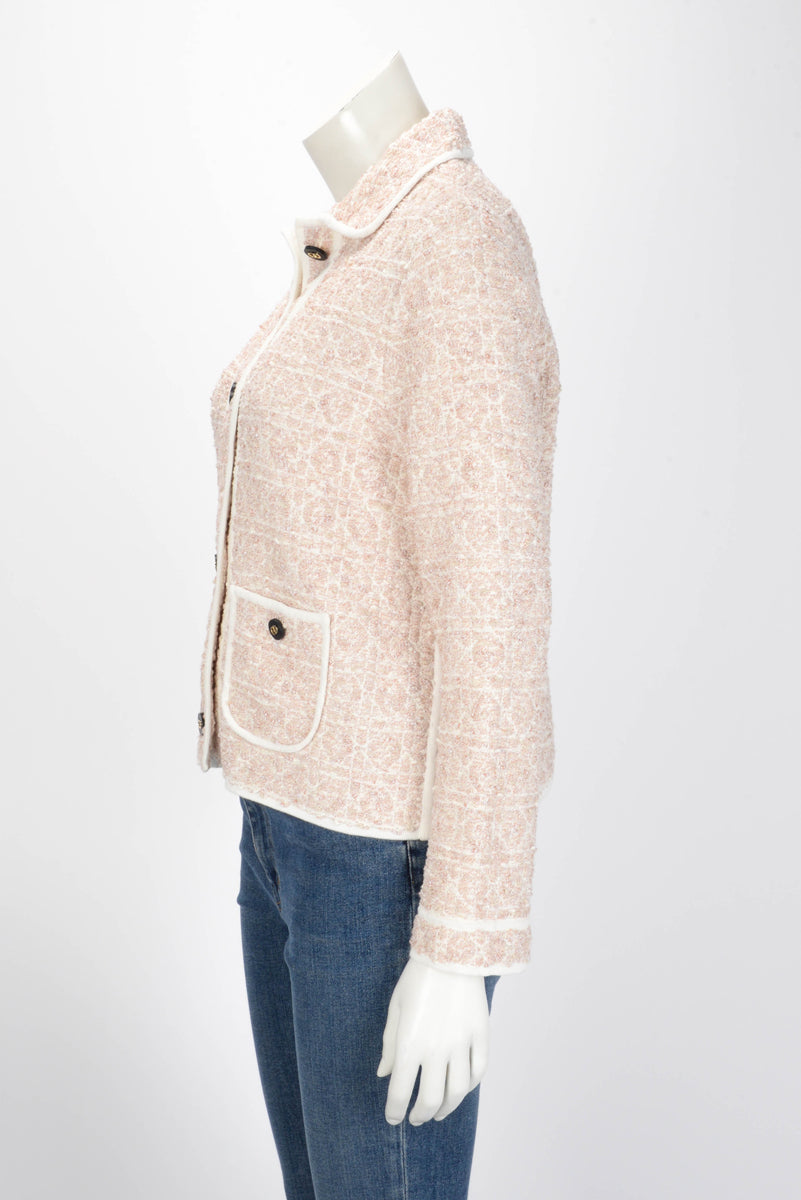 Dior Peach Blossom Tweed Knit Macrocannage Jacket FR 42