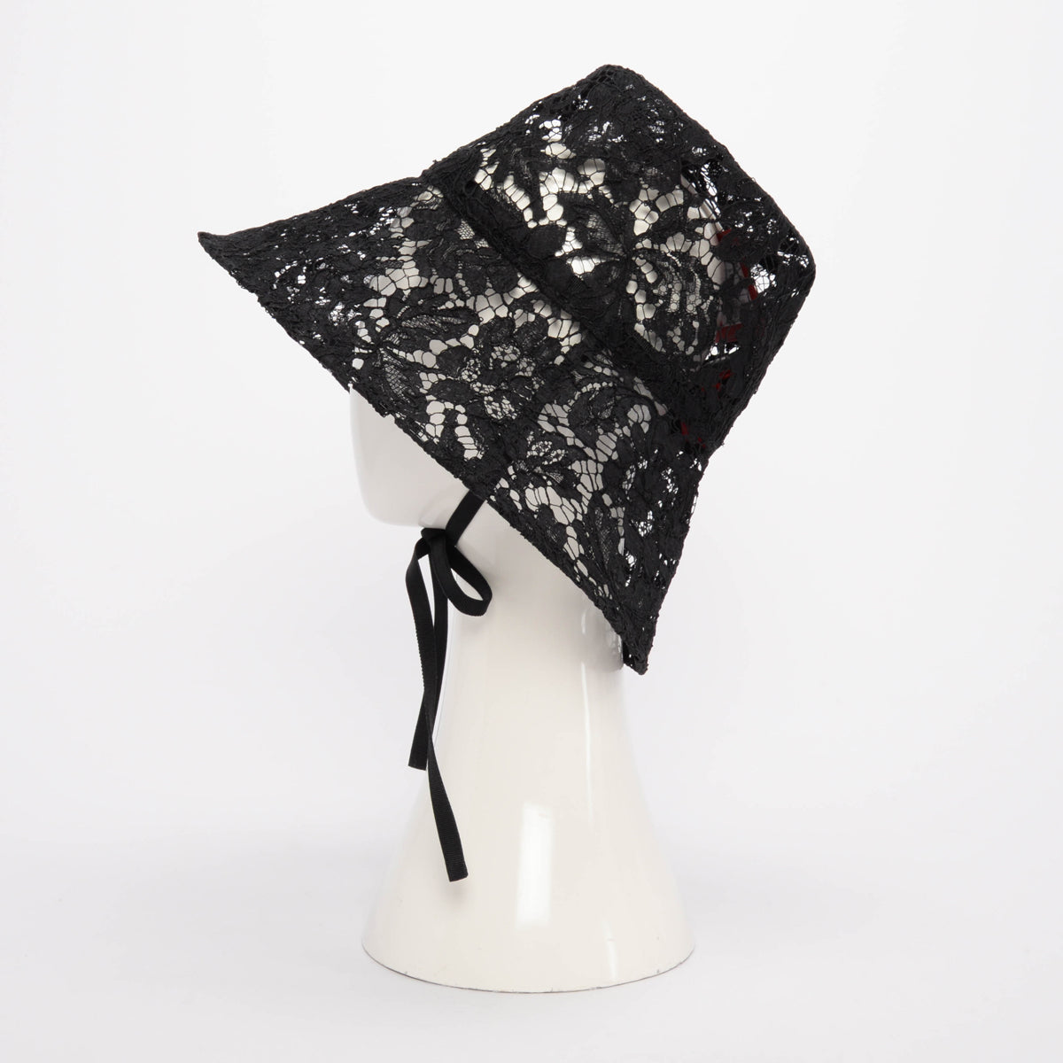 Valentino Black Floral Lace Bucket Hat