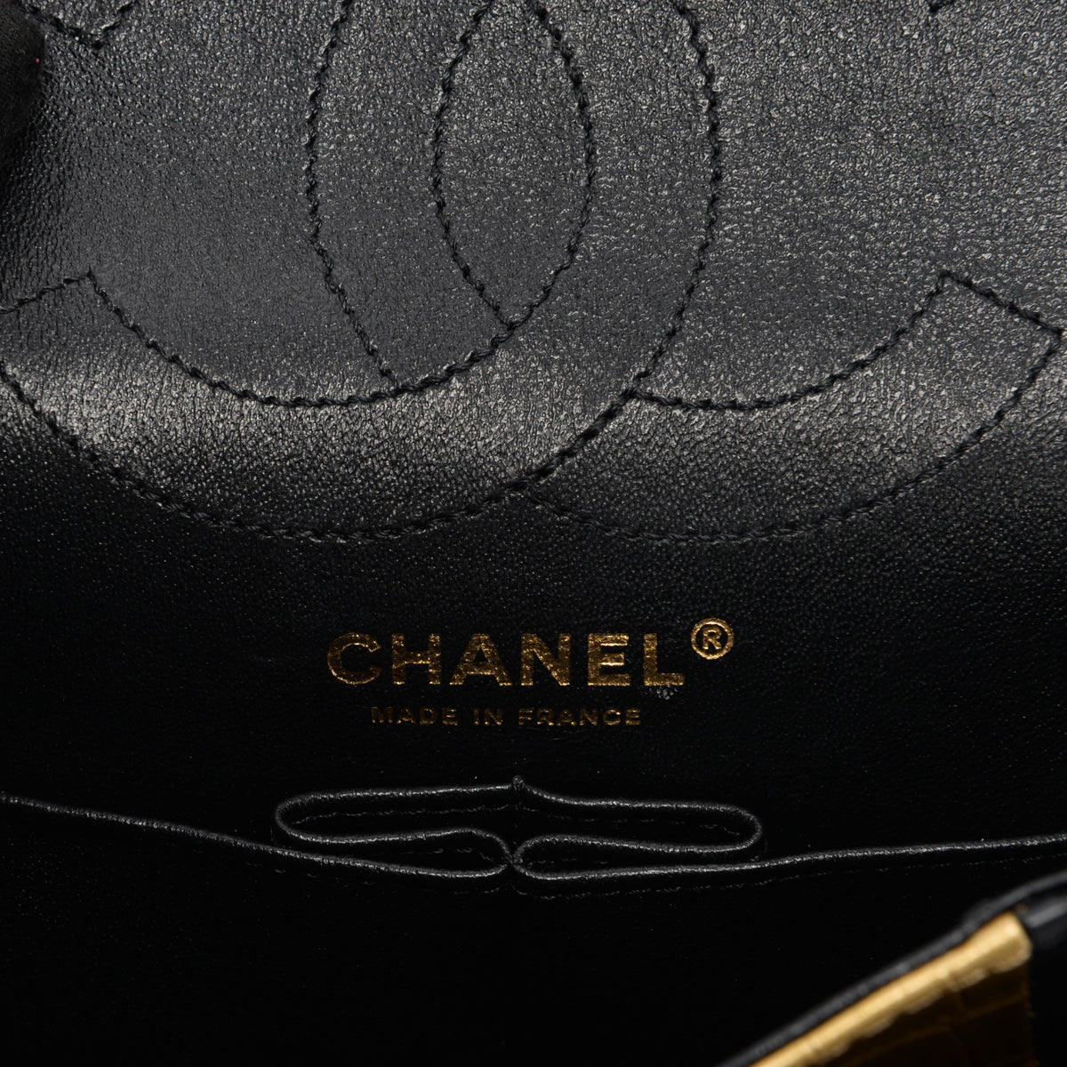 Chanel Black Lambskin Croc Embossed 2.55 Reissue 225 Flap Bag