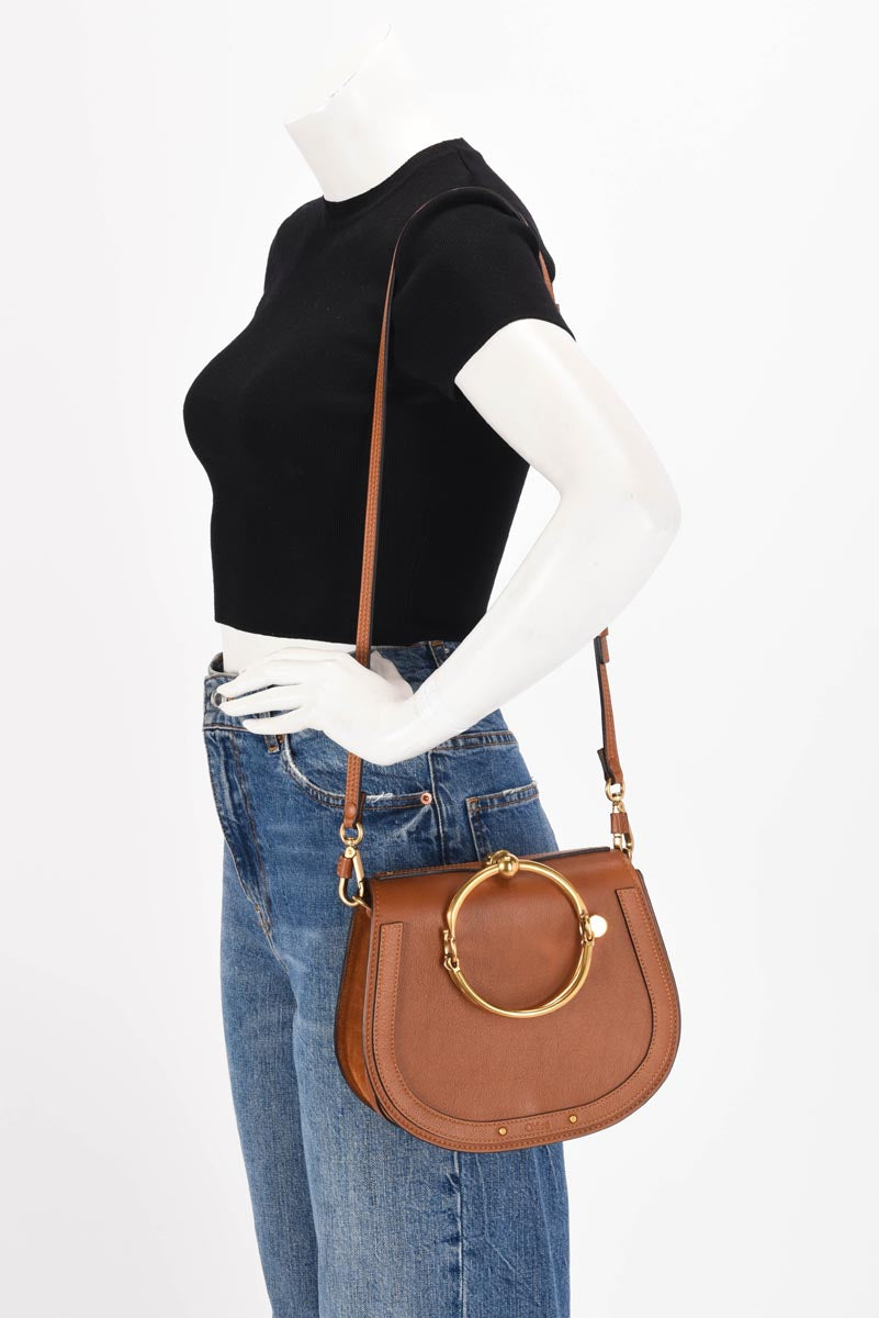 Chloe Tan Calfskin & Suede Medium Nile Bracelet Bag