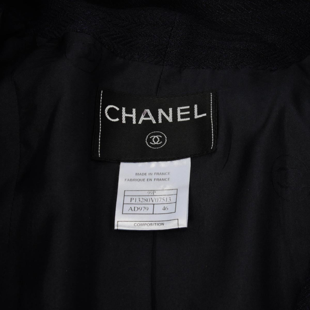 Chanel Navy Herringbone Four-Pocket Open Jacket FR 46