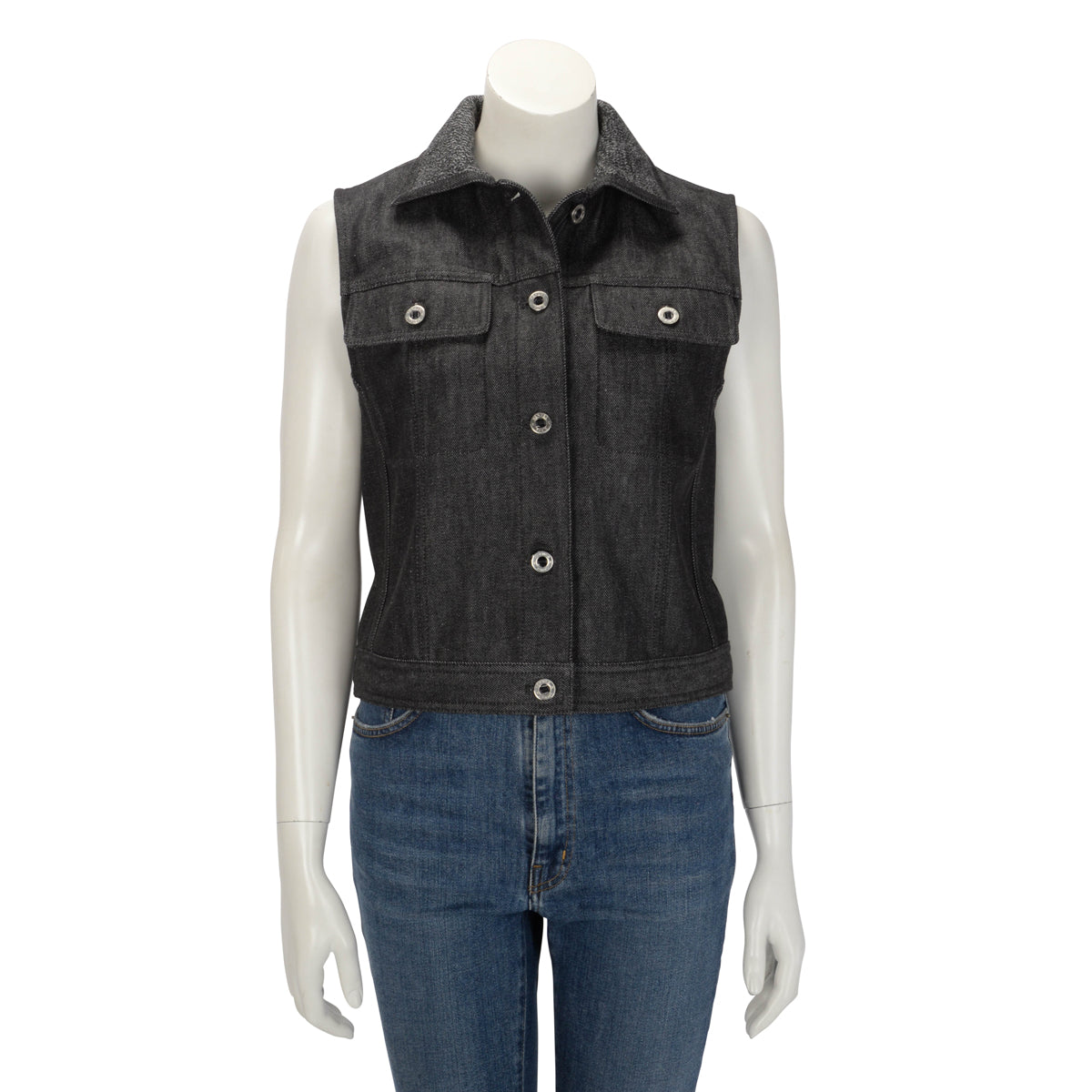 Hermes Gris Carbone Denim Sleeveless Jacket FR 38