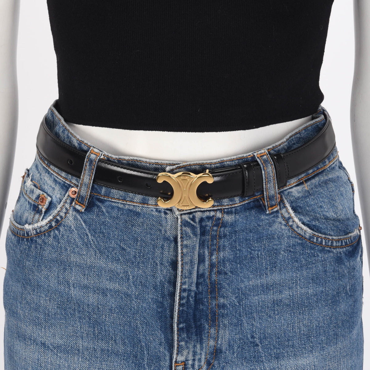 Celine Black Calfskin Medium Triomphe Belt