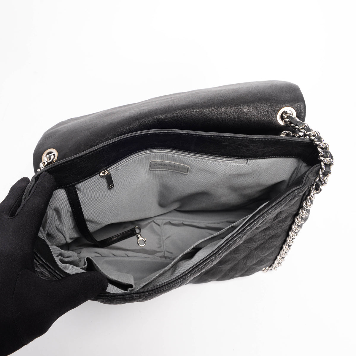 Chanel Black Washed Lambskin Maxi Chain Around Flap Bag