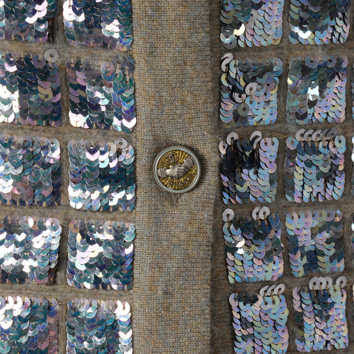 Chanel Grey Cashmere Iridescent Sequin Cardigan FR 36