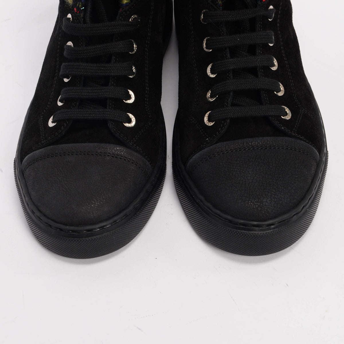 Chanel Black Suede Tweed Trim High-Top Sneakers 38