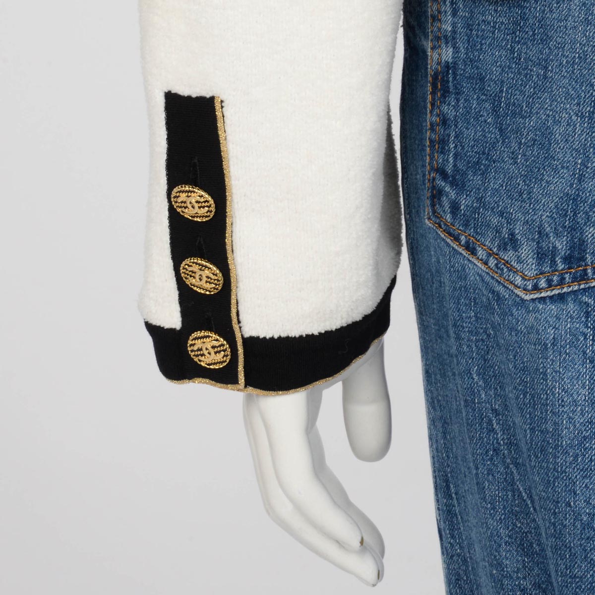 Chanel Ecru & Black Chenille Cropped Cardigan FR50