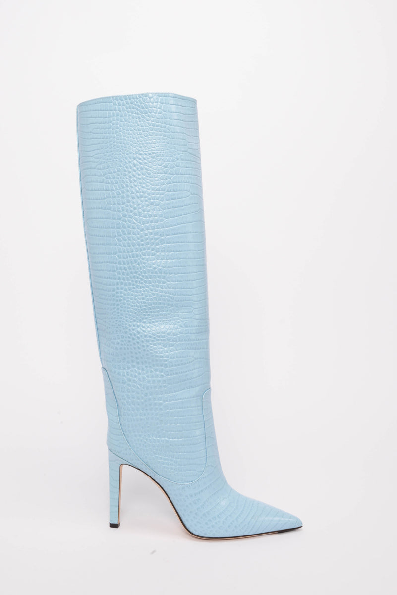 Jimmy Choo Sky Blue Stamped Croc Mavis 100 Boots 42