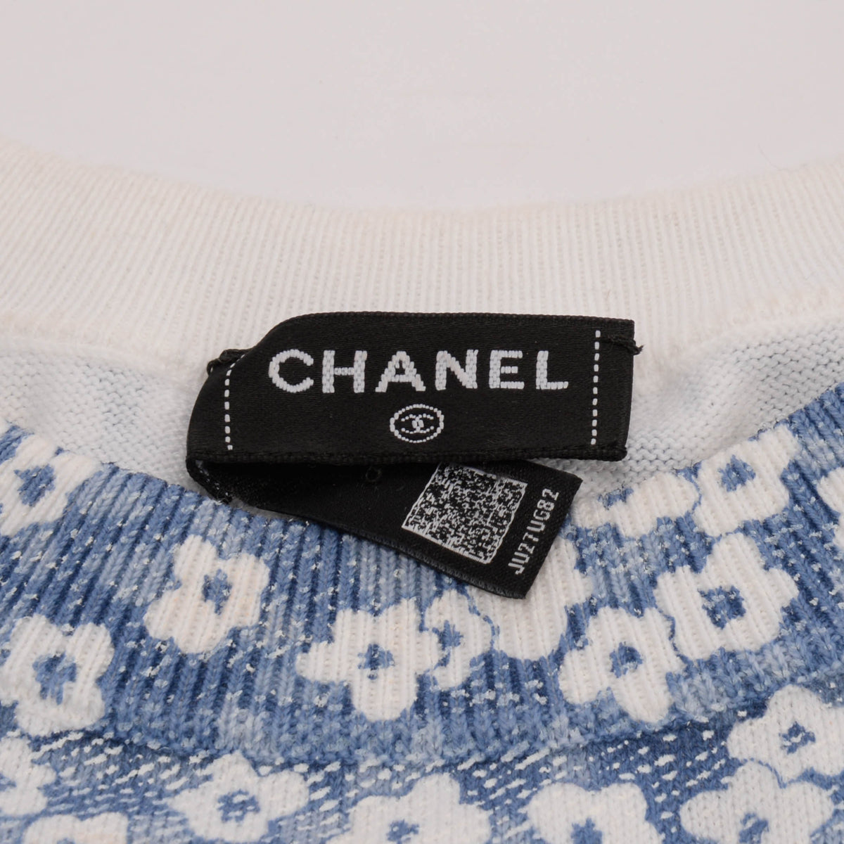 Chanel Blue Cotton Knit Floral CC T-Shirt FR 36