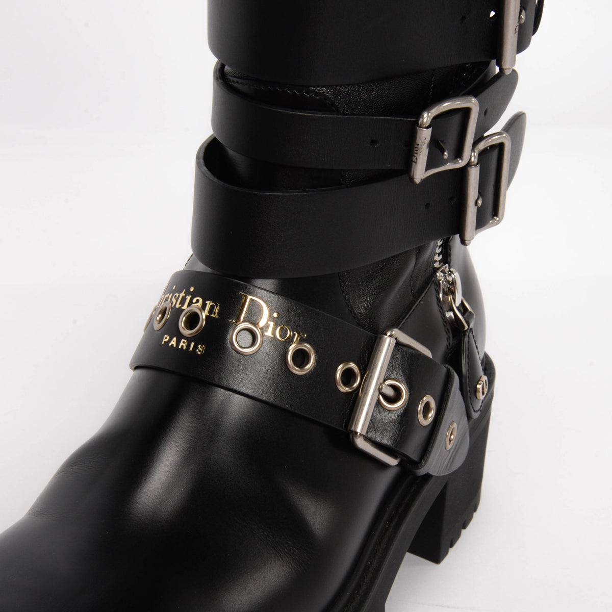 Dior Black Calf D-Fight Buckled Boots 38