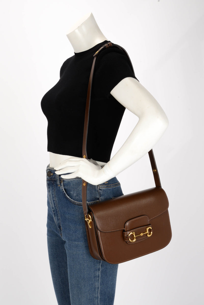Gucci Brown Calfskin Medium Horsebit 1955 Shoulder Bag