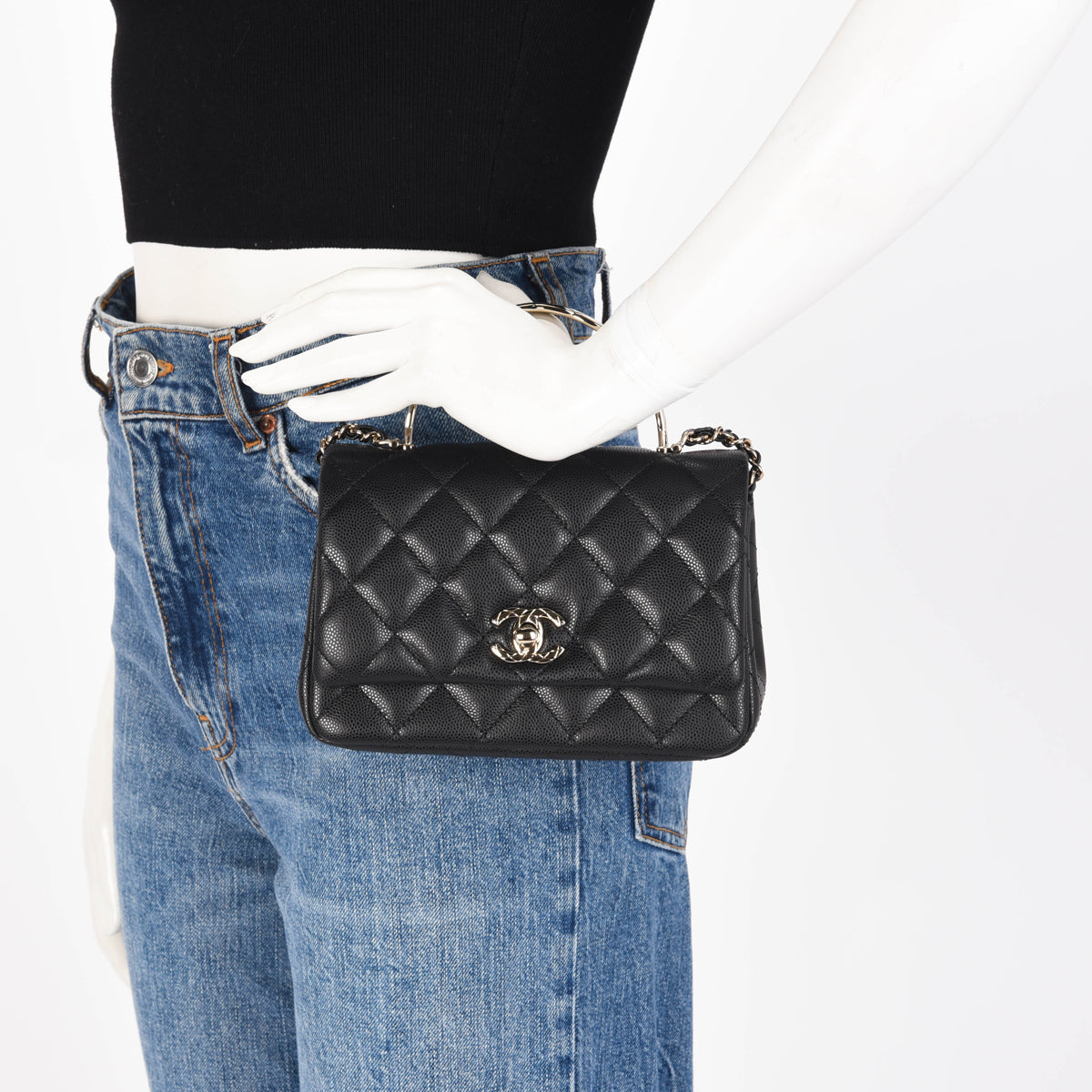 Chanel Black Caviar Coco Crush Mini Top Handle Bag